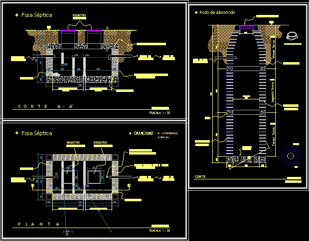 Fosa Séptica: Detalles en AutoCAD - Descarga en DWG