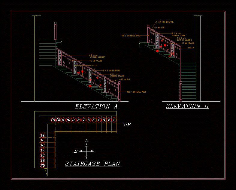 Stair Handrail detailing. Stairways category, dwg project details