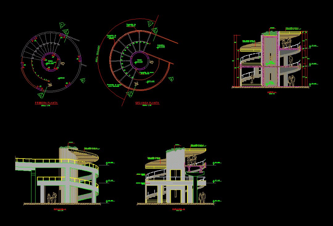 Helicoidal ramp. Stairways category, dwg project details